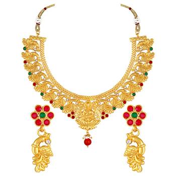 Traditional Wedding Wear Gold Plated Temple Necklace Set For Women 2