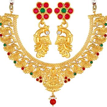 Traditional Wedding Wear Gold Plated Temple Necklace Set For Women 3
