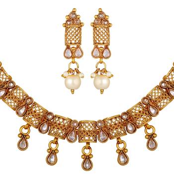 wedding wear Designer Gold Plated Choker Style Necklace Set For Women 3