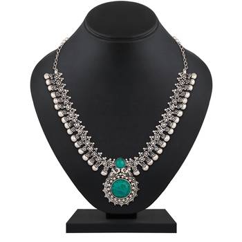 Peacock Inspired Oxidised Silver Necklace Set For Women 1