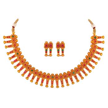 Ethnic Wedding Gold Plated Choker Style Necklace Set For Women 2