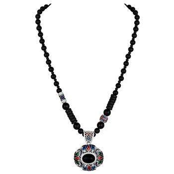 Lovely Black Beads And Multi Colour Matinee Style Necklace Women And Girls 2