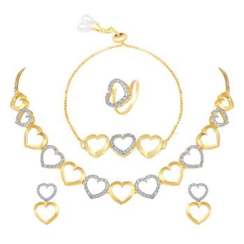 Alluring Party Wear Heart Shape Choker Style Fancy Necklace Set With Bracelet And Ring 1