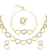 Alluring Party Wear Heart Shape Choker Style Fancy Necklace Set With Bracelet And Ring