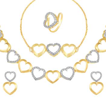 Alluring Party Wear Heart Shape Choker Style Fancy Necklace Set With Bracelet And Ring 2