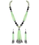 Party Wear Silver Plated Opera Style Green Beads Necklace Set For Women