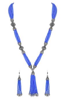 Fashionable Silver Plated Opera Style Bule Beads Necklace Set For Women