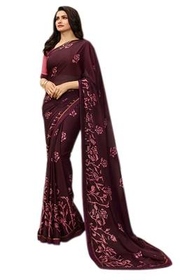 Purple printed Georgette saree with blouse 1