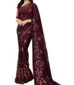 Purple printed Georgette saree with blouse