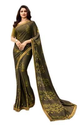Mehndi printed georgette saree with blouse 1