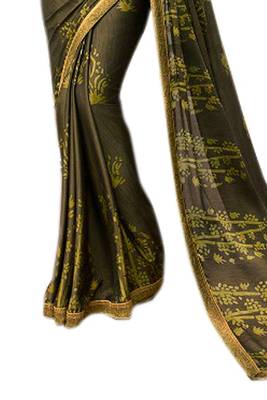 Mehndi printed georgette saree with blouse 2