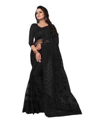 Black embroidered net saree with blouse 1