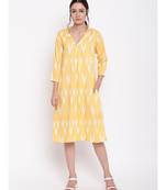 Yellow Print Neck-Gather Dress