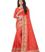 Orange embroidered art silk saree with blouse