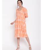 Orange Print Button Dress