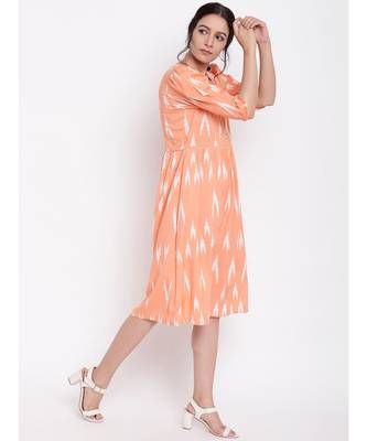 Orange Print Button Dress 3