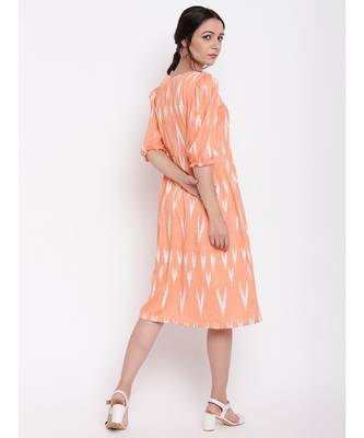 Orange Print Button Dress 4