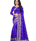 Royal blue embroidered art silk saree with blouse