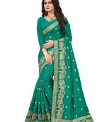 Sea green embroidered art silk saree with blouse