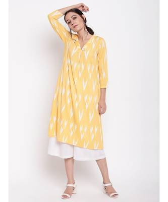 Yellow Ikkat Print Kurta Set 1