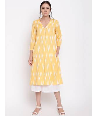 Yellow Ikkat Print Kurta Set 6