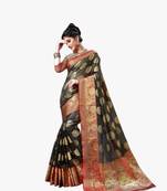 Black woven art silk saree with blouse