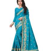 Blue embroidered art silk saree with blouse