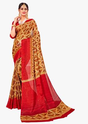 Brown printed linen saree with blouse 1