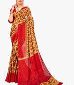 Brown printed linen saree with blouse