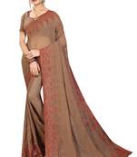Brown embroidered georgette saree with blouse