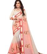 Cream embroidered cotton silk saree with blouse