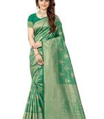 Green woven art silk saree with blouse