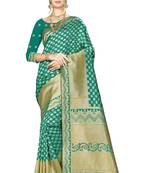 Green woven art silk saree with blouse