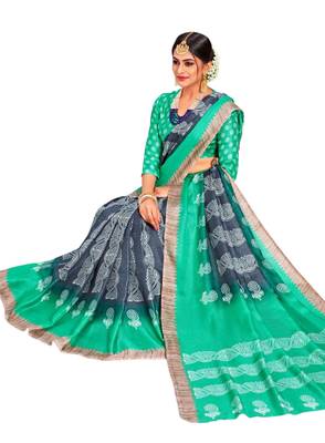 Grey printed linen saree with blouse 1