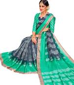 Grey printed linen saree with blouse