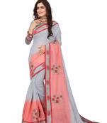 Grey embroidered cotton silk saree with blouse