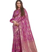 Magenta woven art silk saree with blouse