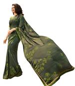 Green printed georgette saree with blouse