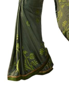 Green printed georgette saree with blouse 3