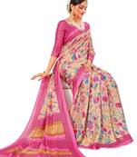 Multicolor printed linen saree with blouse