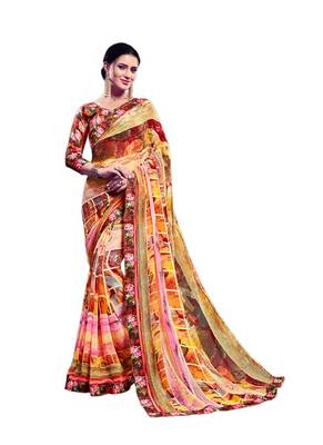 Multicolor printed georgette saree with blouse 1