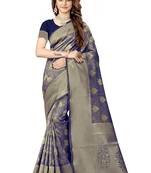 Navy blue woven art silk saree with blouse