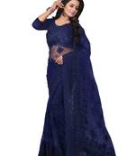 Navy blue embroidered net saree with blouse