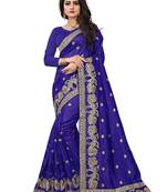 Navy blue embroidered art silk saree with blouse