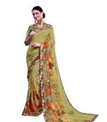 Olive printed georgette saree with blouse