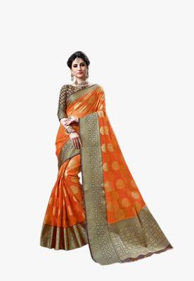 Orange  woven art silk saree with blouse 1