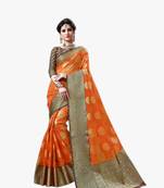 Orange  woven art silk saree with blouse