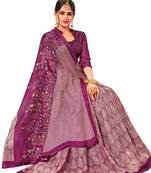 Purple printed linen saree with blouse