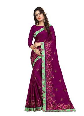 Purple embroidered chiffon saree with blouse 1