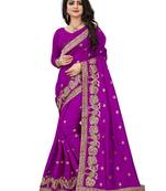 Purple embroidered art silk saree with blouse